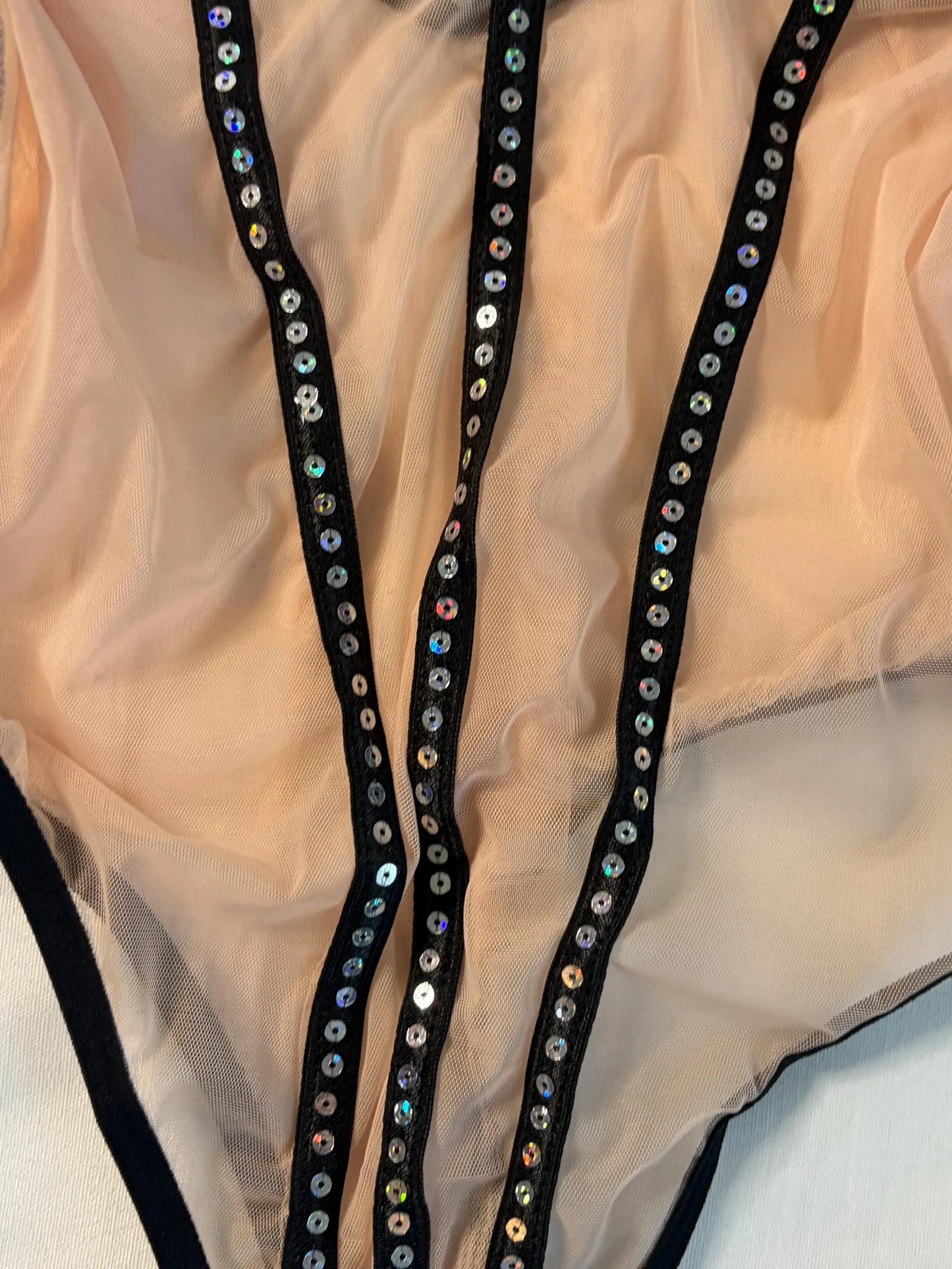 Sparkle & Mesh Rhinestone Backless Bodysuit
