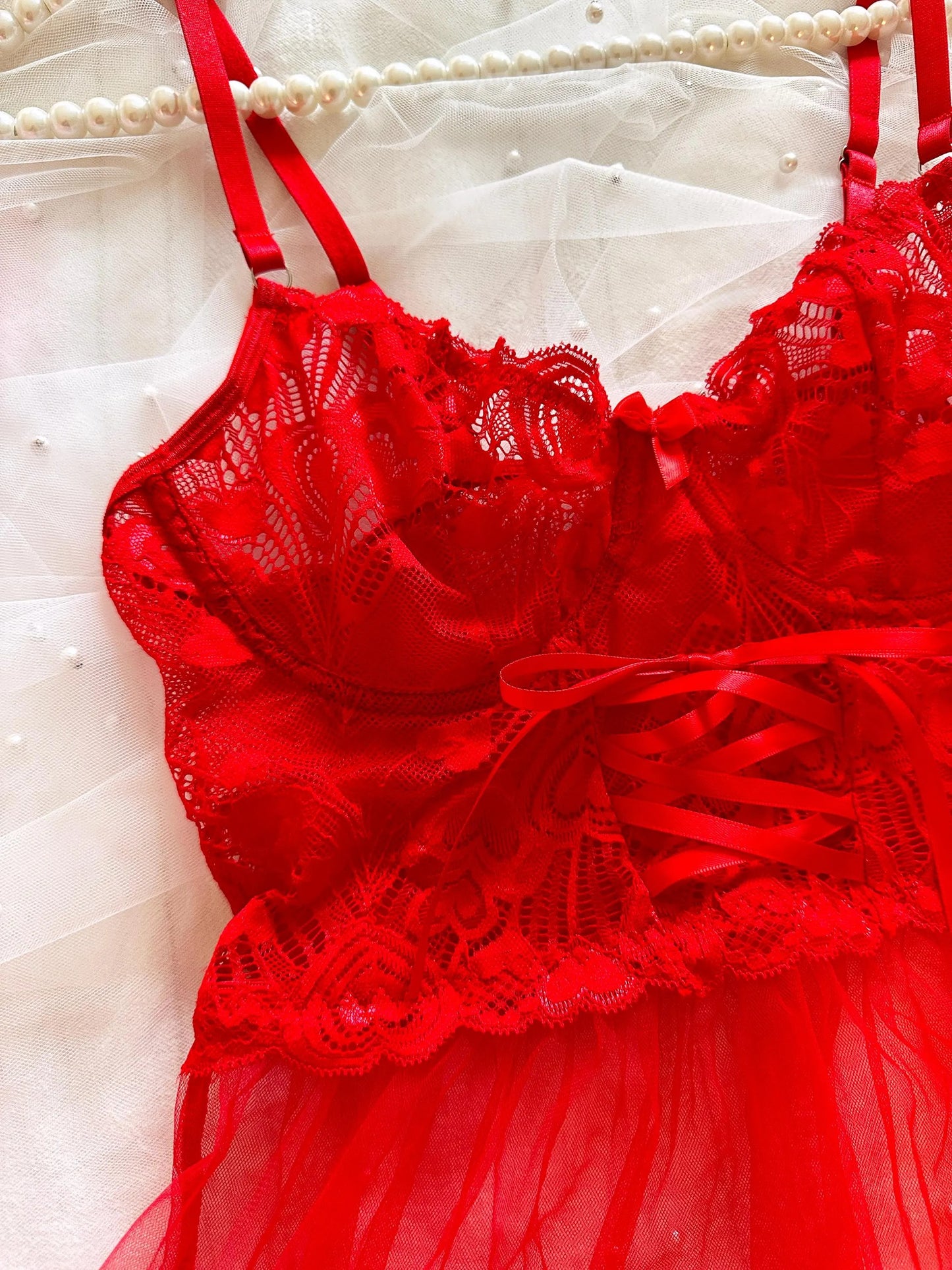 Red Lace Babydoll Lingerie Set ( Buy 2 Get 1 Free )