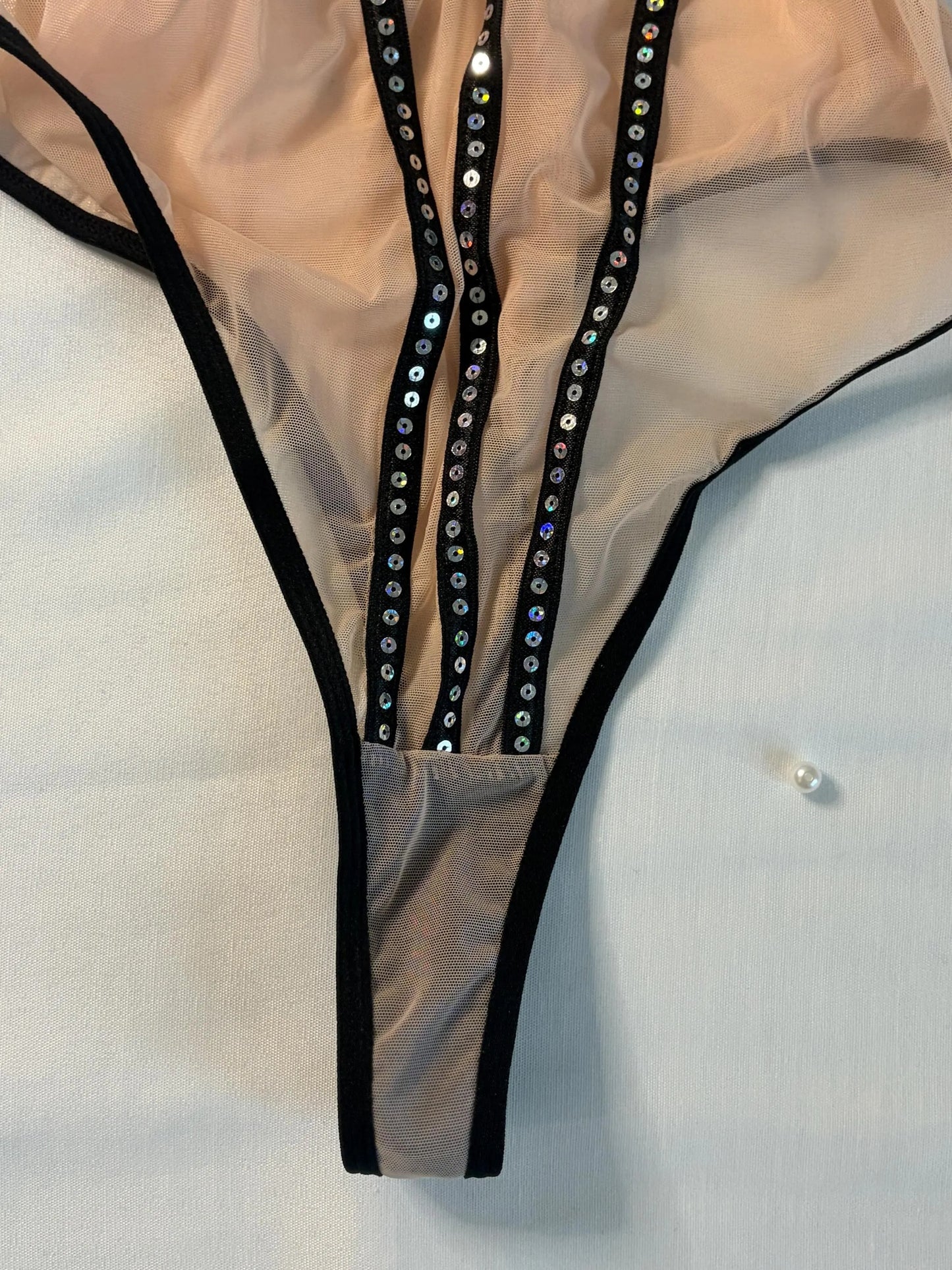 Sparkle & Mesh Rhinestone Backless Bodysuit