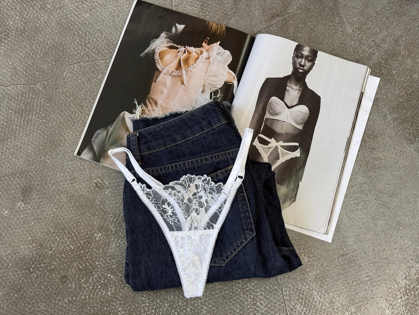 White sheer floral lace lingerie set ( Buy 2 Get 1 Free )