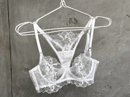 White sheer floral lace lingerie set ( Buy 2 Get 1 Free )