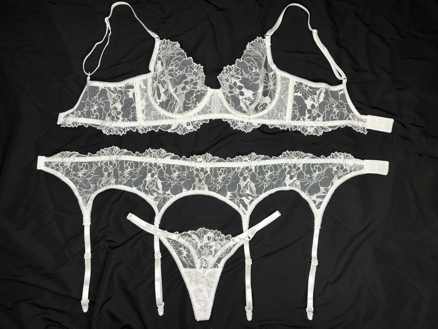 White sheer floral lace lingerie set ( Buy 2 Get 1 Free )