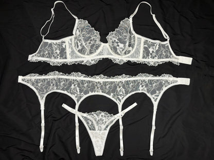 White sheer floral lace lingerie set ( Buy 2 Get 1 Free )