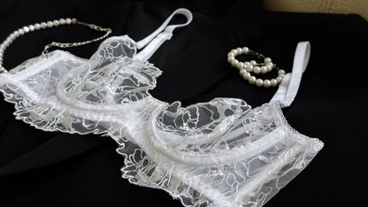 White sheer floral lace lingerie set ( Buy 2 Get 1 Free )