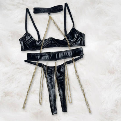 Chain Detail Bralette & Panty Gothic Intimate Wear