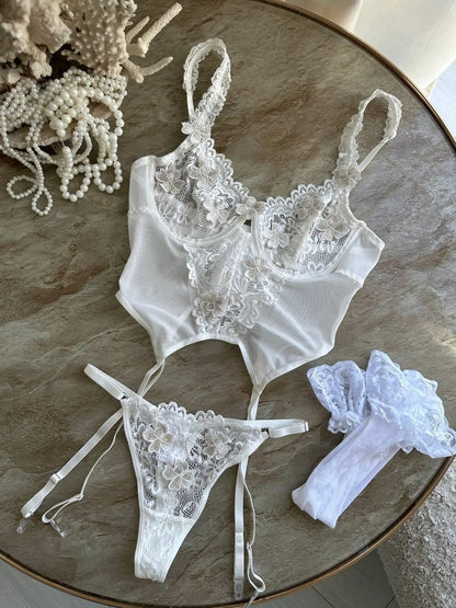 See through white lingerie set