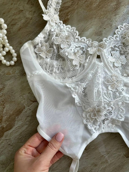 See through white lingerie set