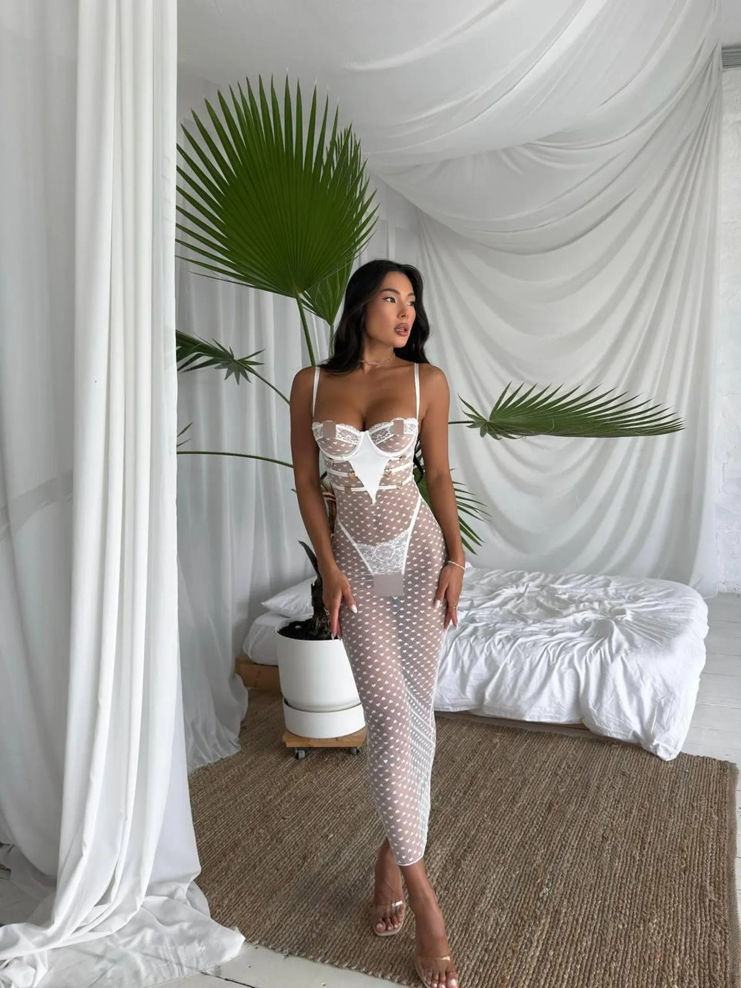 White Sheer Maxi Lingerie Dress